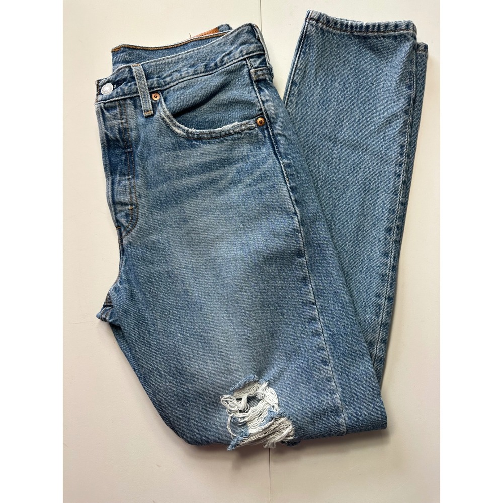 Levis Premium 501 Skinny Jeans W28 L30 Light Wash Distressed Blue 29502-0078